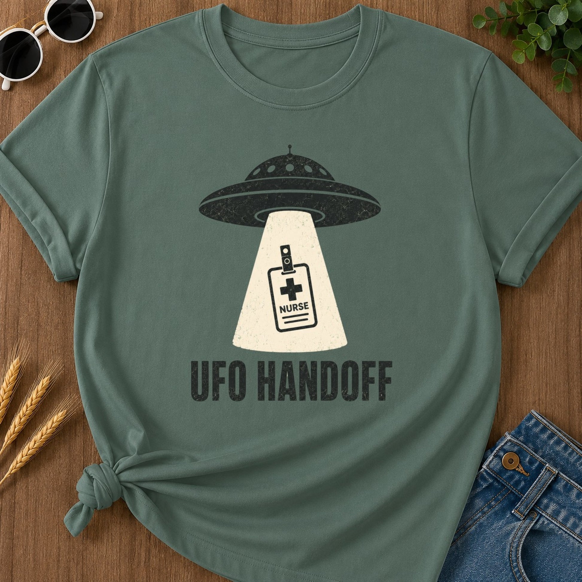 Ufo Handoff T-shirt - Blue Spruce Mockup