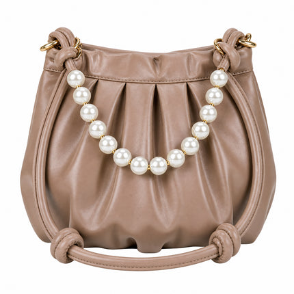 Pleated Pearl Chain Shoulder Bag — white background product image 11