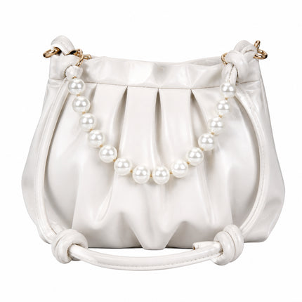 Pleated Pearl Chain Shoulder Bag — white background product image 6