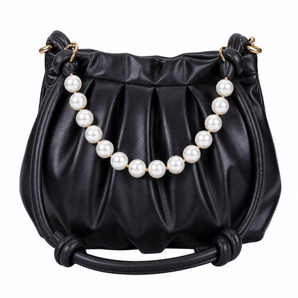 Pleated Pearl Chain Shoulder Bag — white background product image 7