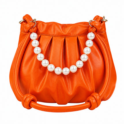 Pleated Pearl Chain Shoulder Bag — white background product image 8