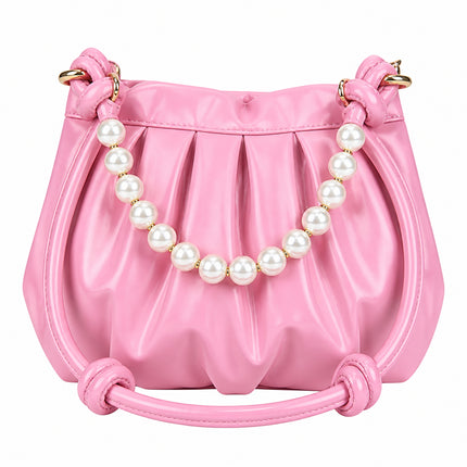 Pleated Pearl Chain Shoulder Bag — white background product image 9