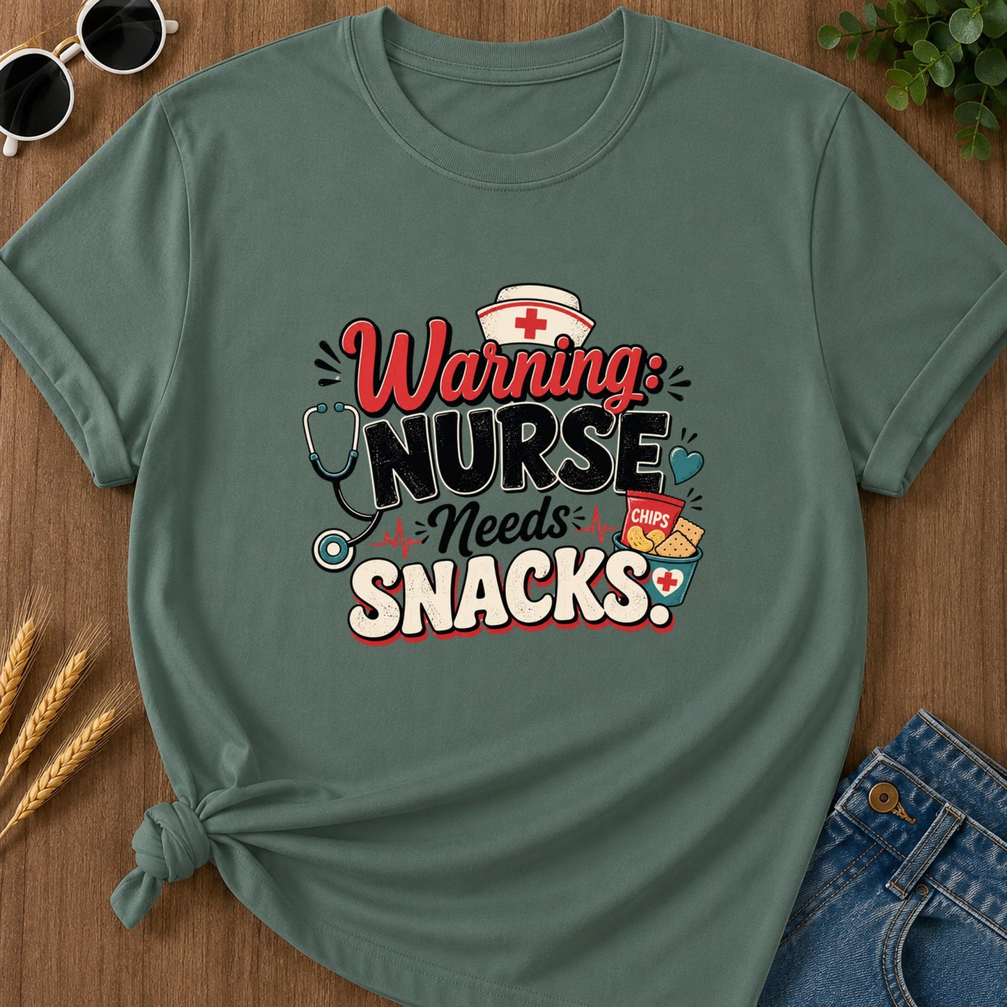 Warning Nurses Needs Snacks T-Shirt - Blue Spruce