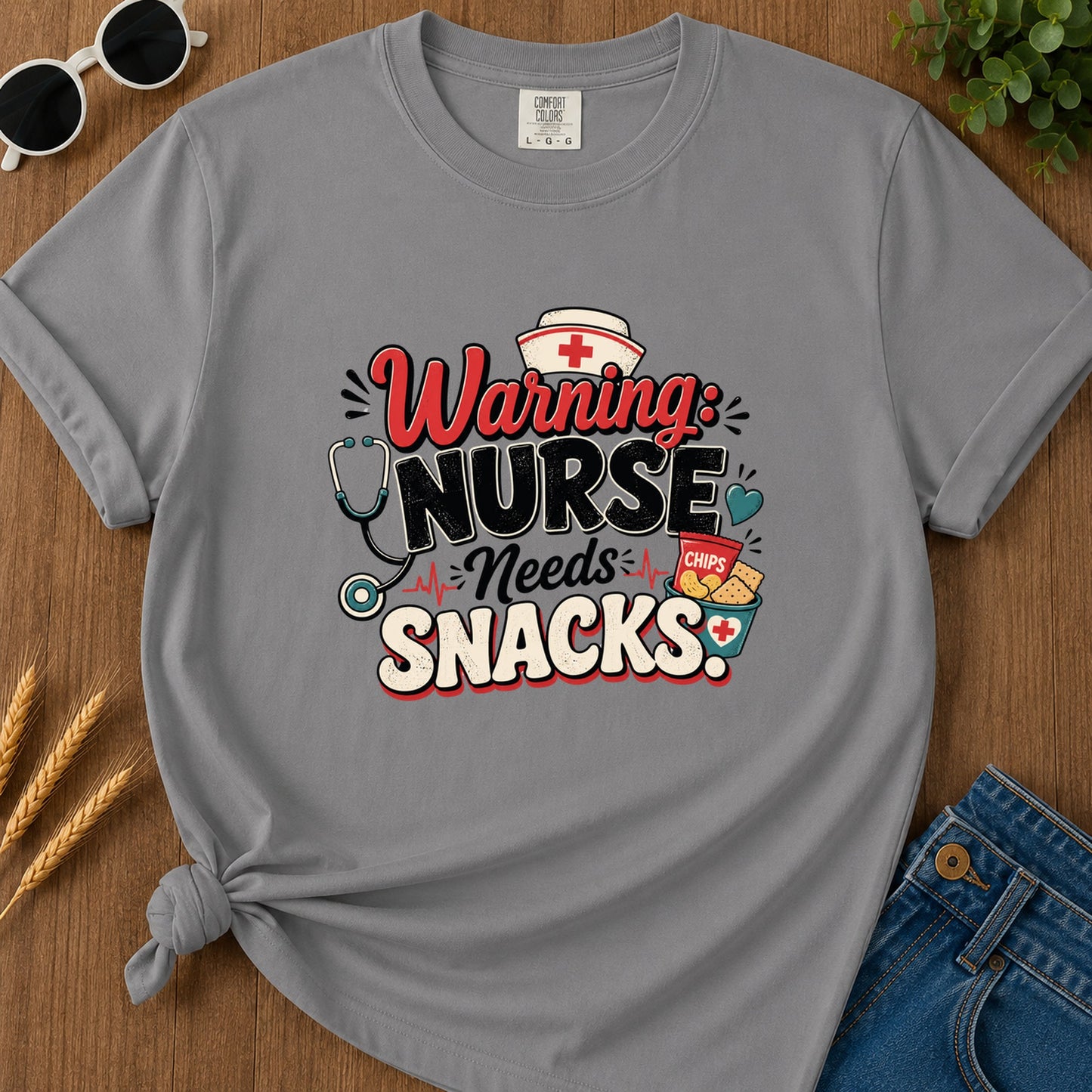 Warning Nurses Needs Snacks T-Shirt - Grey