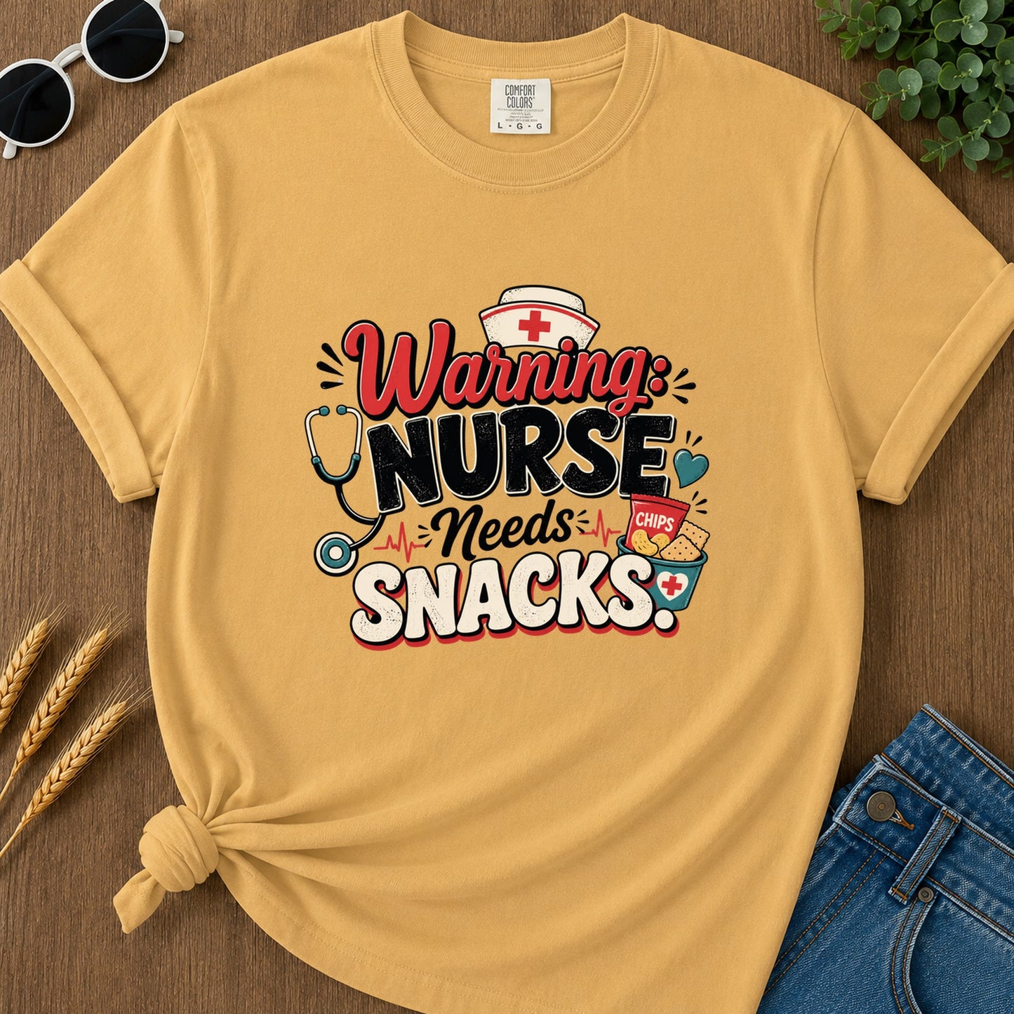 Warning Nurses Needs Snacks T-Shirt - Mustard