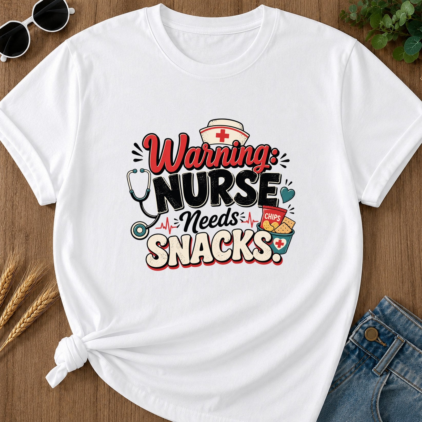 Warning Nurses Needs Snacks T-Shirt - White