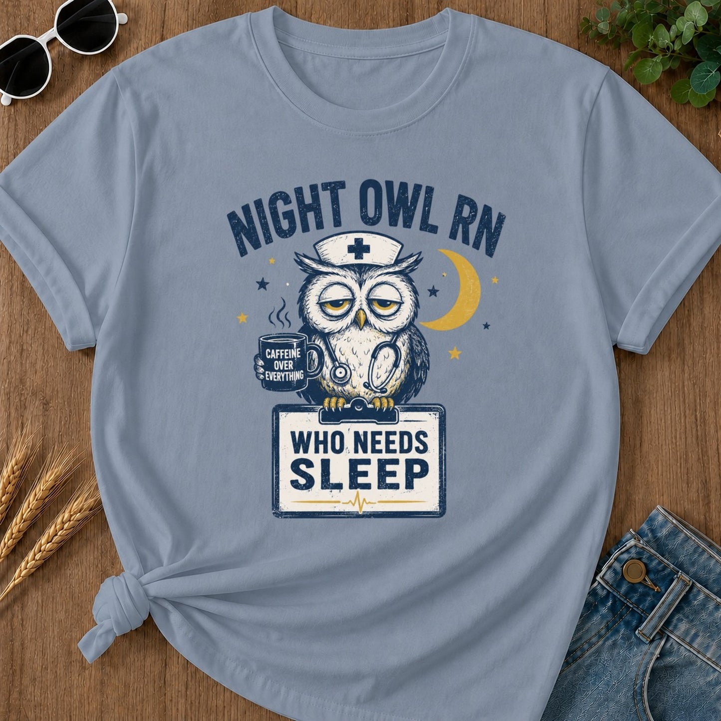 Who Needs Sleep T-shirt - Blue Jean Mockup