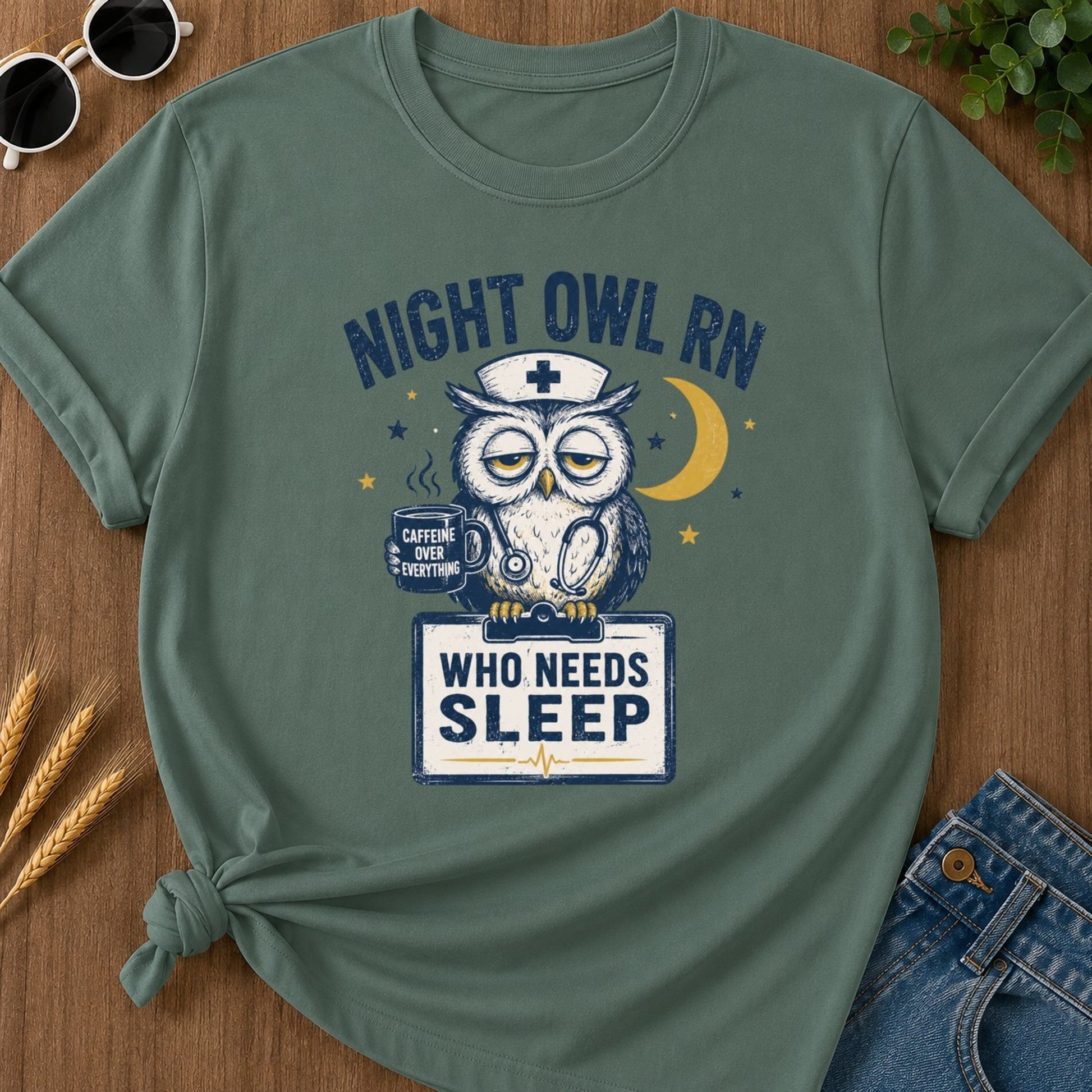 Who Needs Sleep T-shirt - Blue Spruce Mockup