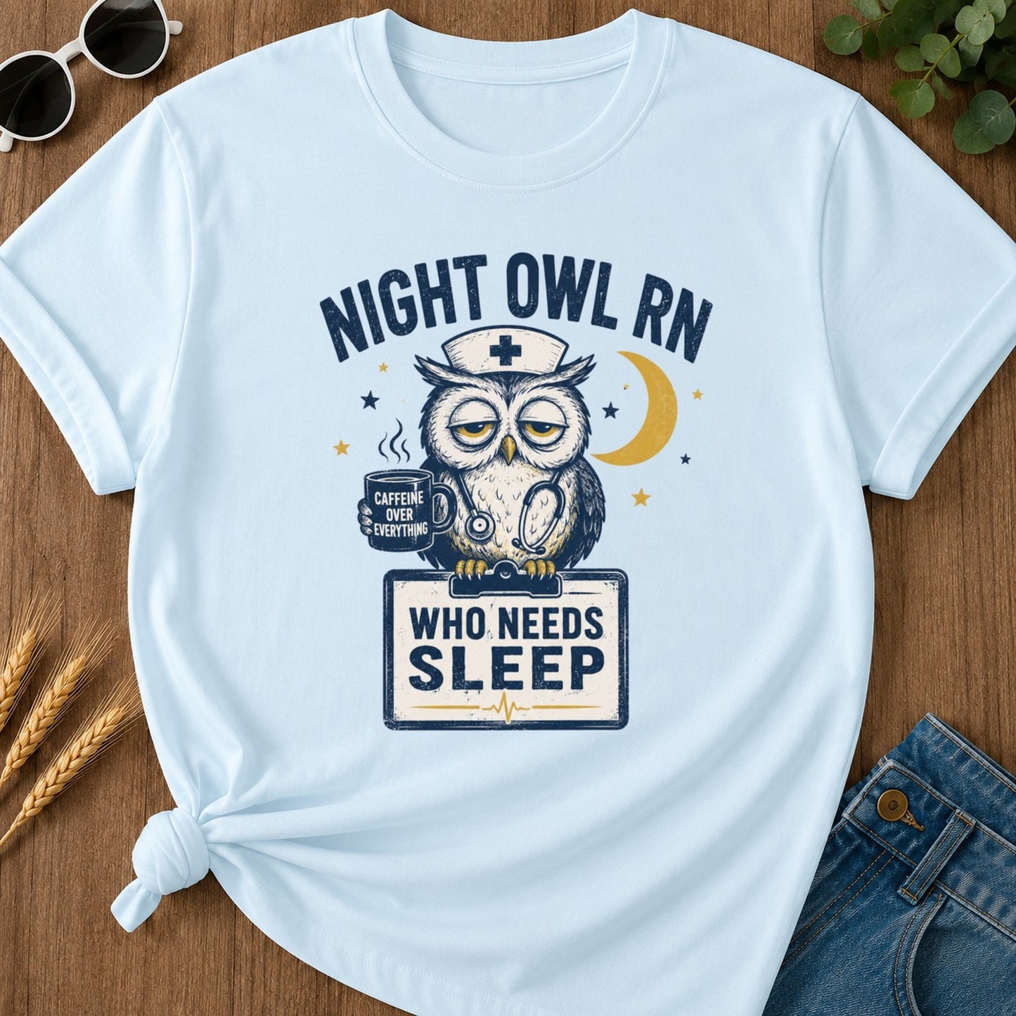 Who Needs Sleep T-shirt - Chambray Mockup