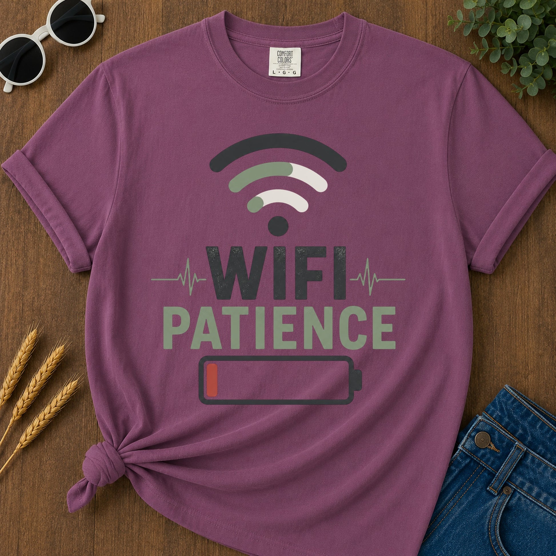 Wifi Patience T-Shirt - Berry