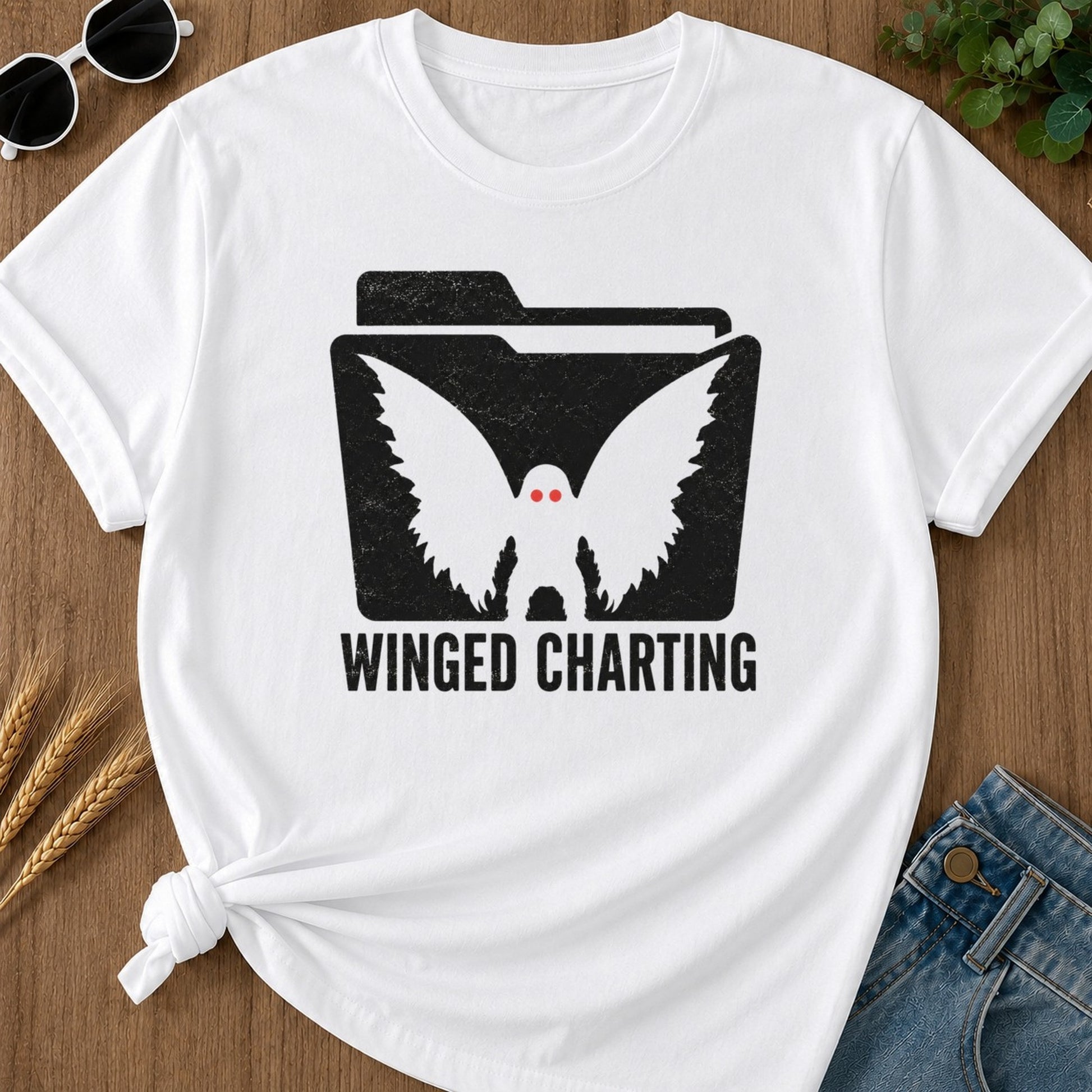 Winged Charting T-shirt - White Mockup