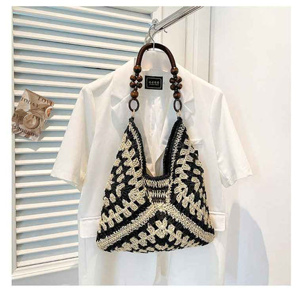 Woven Straw Tote Bag — Foldable Beach Essential - RAYZORA