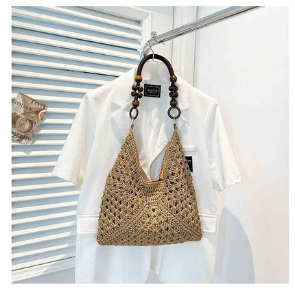 Woven Straw Tote Bag — Foldable Beach Essential - RAYZORA