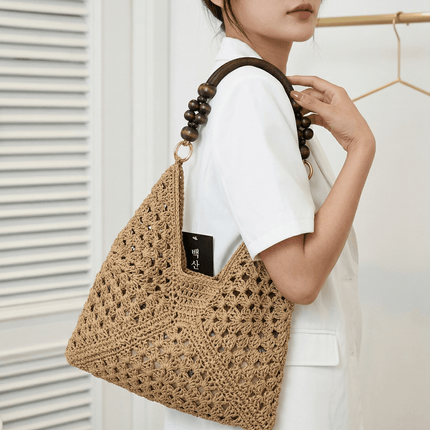 Woven Straw Tote Bag — Foldable Beach Essential - RAYZORA