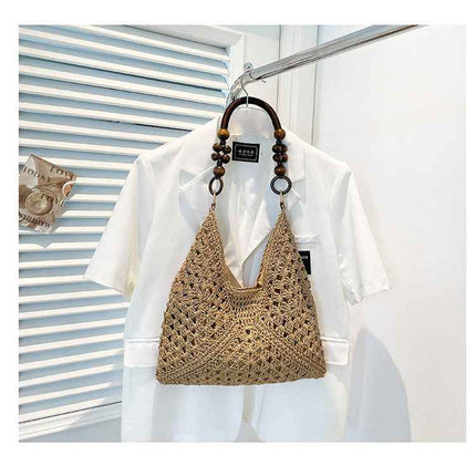Woven Straw Tote Bag — Foldable Beach Essential - RAYZORA