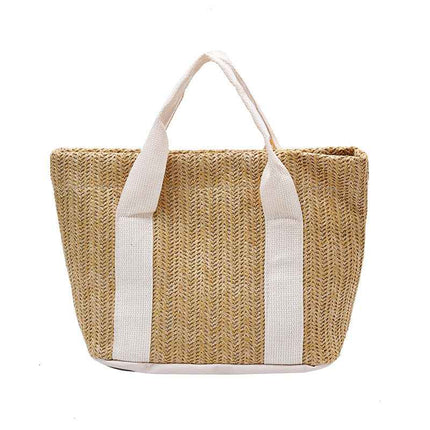Woven Straw Tote Bag — Lock Closure Casual - RAYZORA