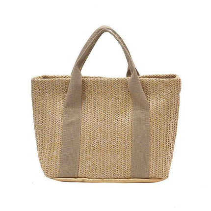 Woven Straw Tote Bag — Lock Closure Casual - RAYZORA