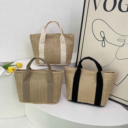 Woven Straw Tote Bag — Lock Closure Casual - RAYZORA