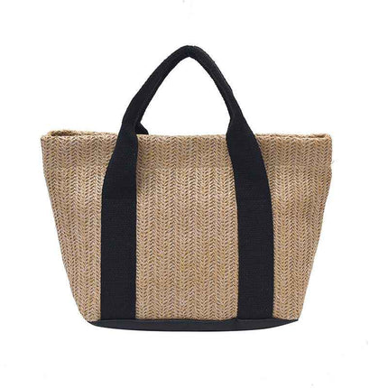 Woven Straw Tote Bag — Lock Closure Casual - RAYZORA