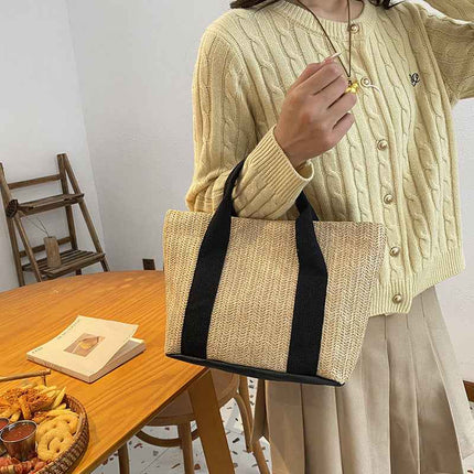 Woven Straw Tote Bag — Lock Closure Casual - RAYZORA